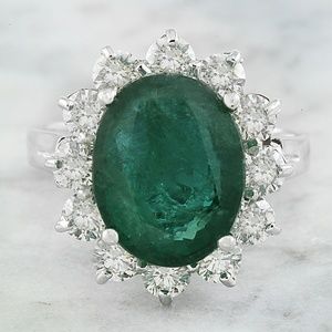 7.20 Carat Emerald 14K White Gold Diamond Ring